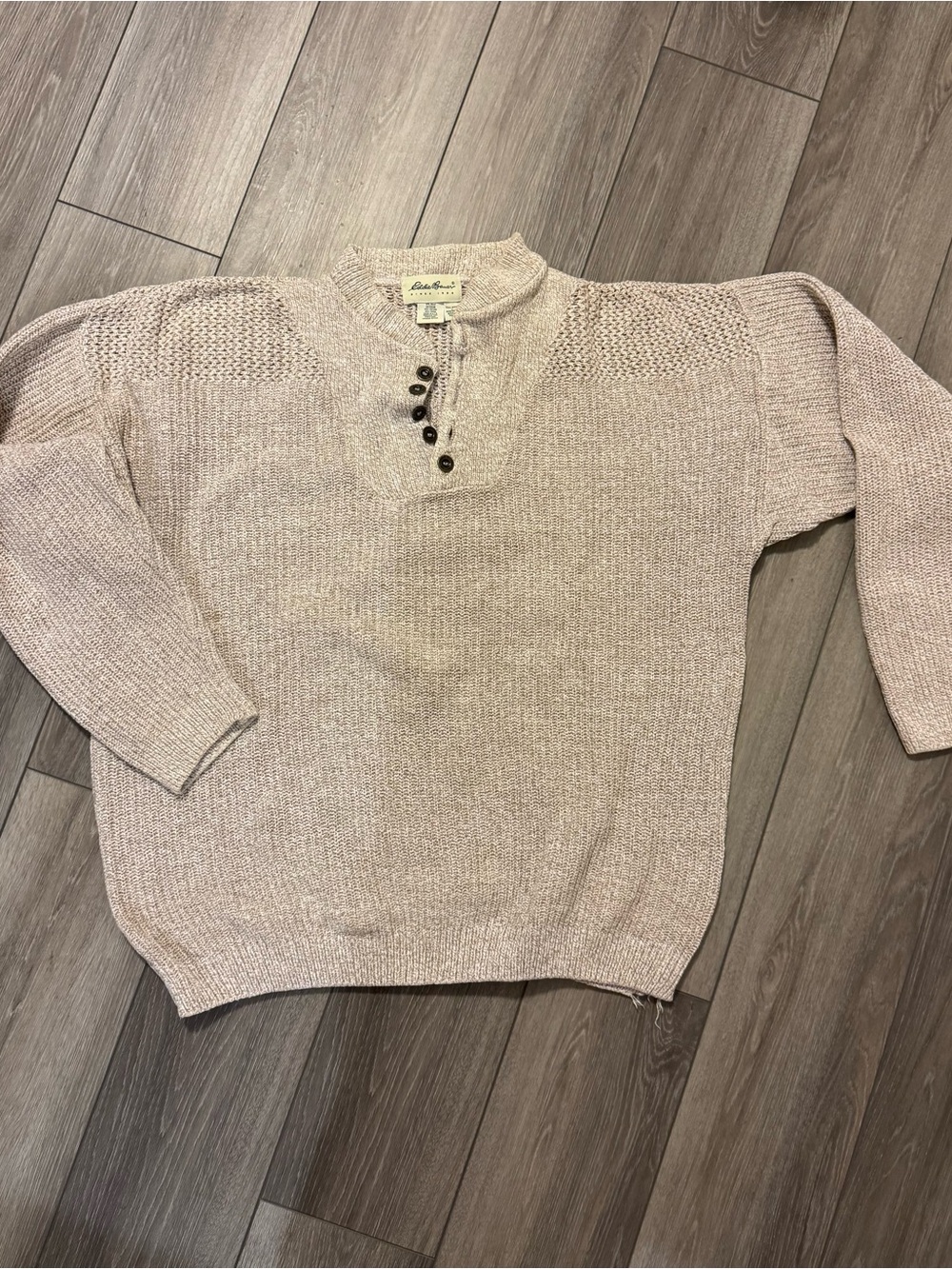 Eddie Bauer Beige Henley Knit Sweater for Men
